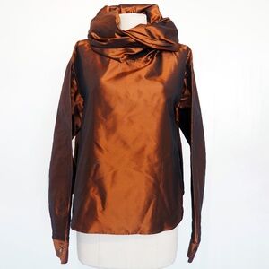 Romeo Gigli 1980s Bronze Iridescent Cowl/Shawl Neck Blouse